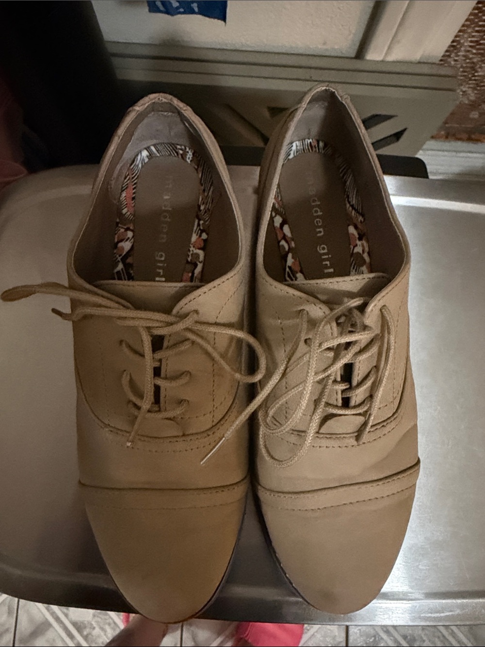 Madden Girl Women's Beige Lace-Up Oxfords